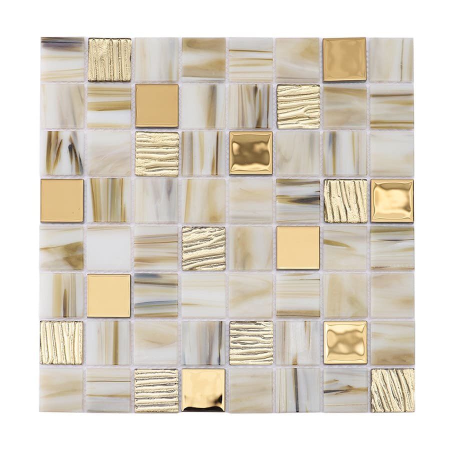 Piastrelle a mosaico in vetro – dorato / beige, quadrato, per pavimenti