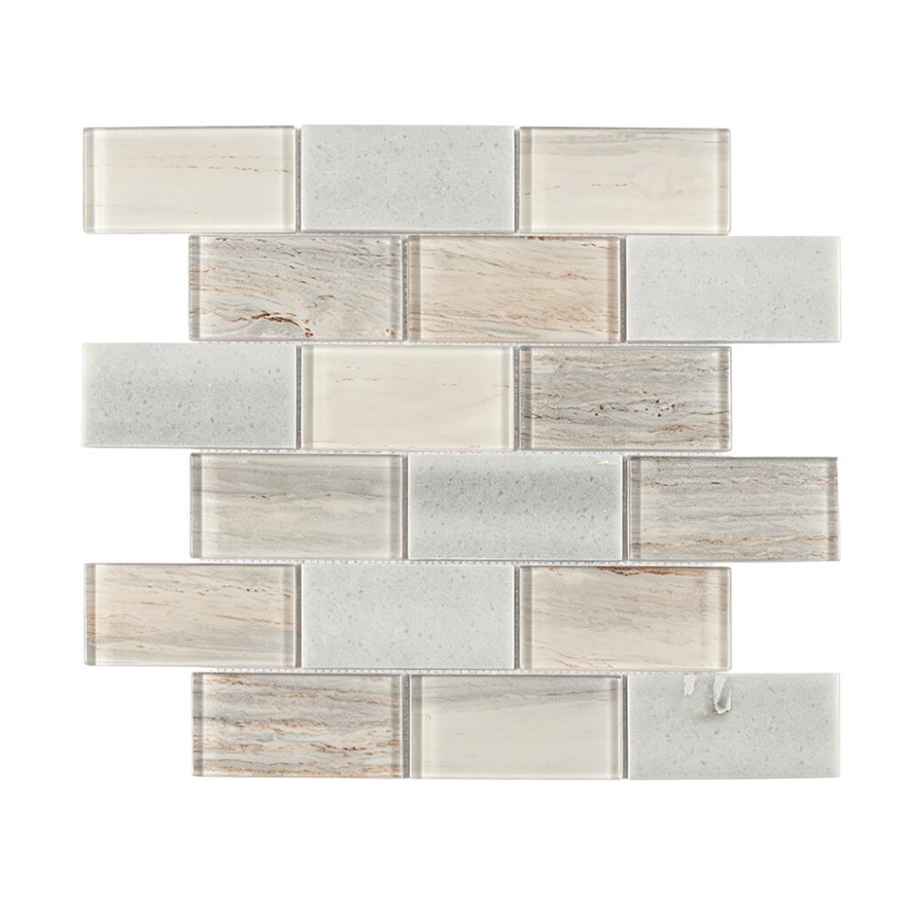 Piastrelle a mosaico in vetro – grigio / beige, formato metro