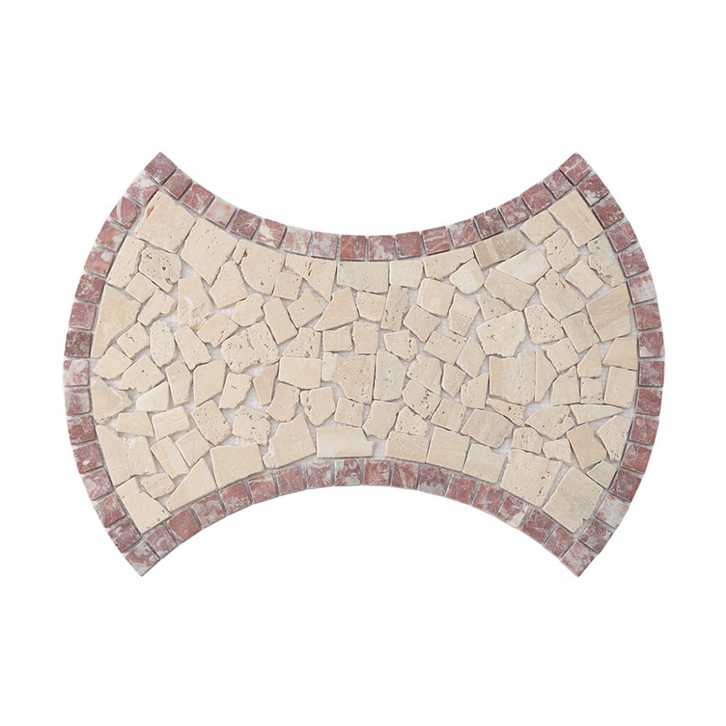 Mosaïque en travertin – beige / rouge, carré, galets, pour sol