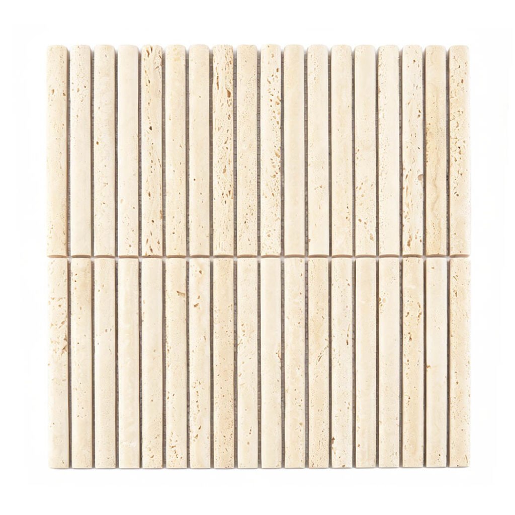 Piastrelle a mosaico in travertino – beige, formato mini, scanalato, per pareti