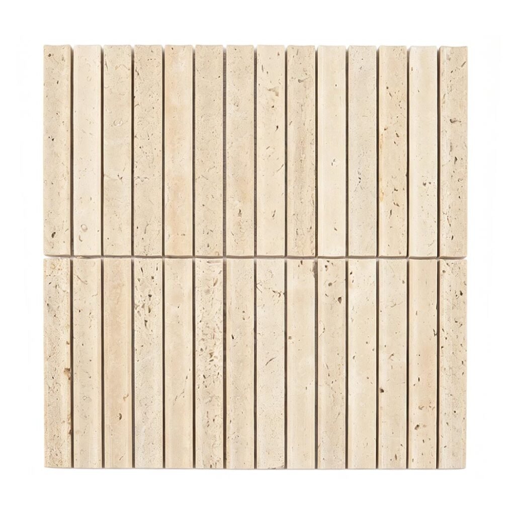 Mosaïque en travertin – beige, cannelé, pour crédence — BJ-DB5AE26FFB8B