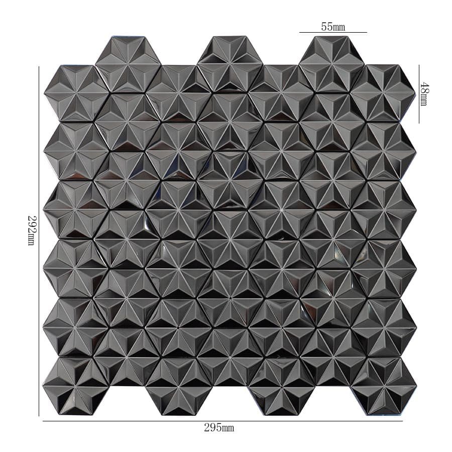 Black 3D hexagon stainless steel tile 295x292mm with 55x48mm segments