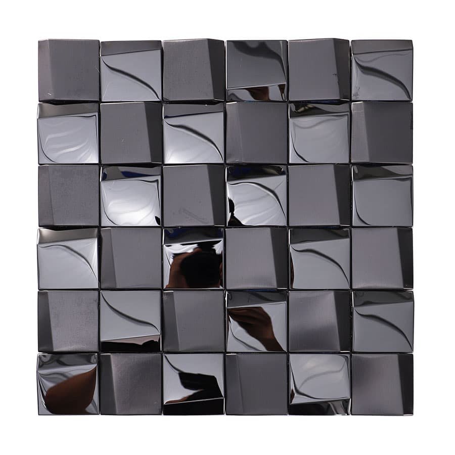Black glossy and brushed 3D stainless steel square mosaic sheet