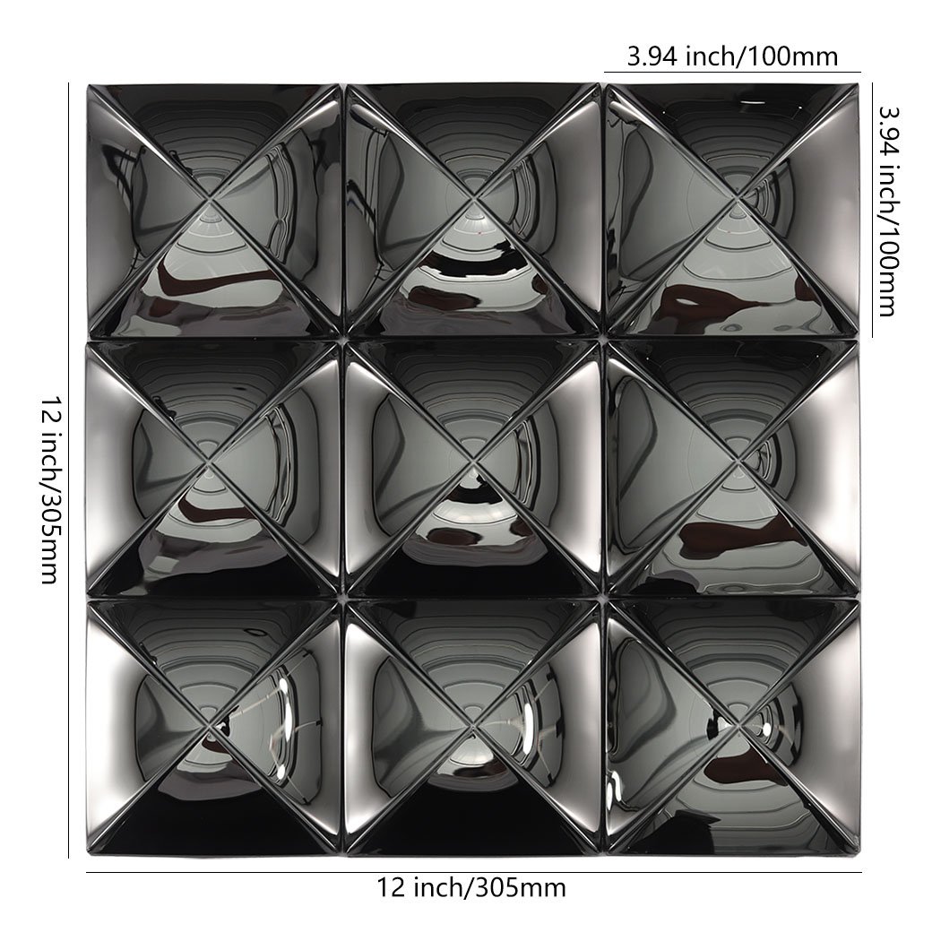 Black 3D stainless steel mosaic tile sheet with 12x12 mosaic tile dimensions