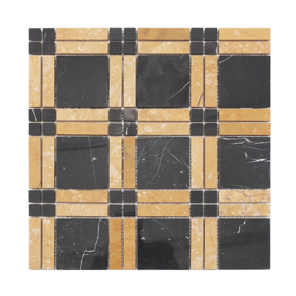Piastrelle a mosaico in marmo – nero / dorato – BJ-26B97F878145