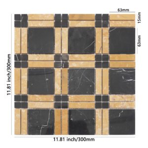 Piastrelle a mosaico in marmo – nero / dorato – BJ-26B97F878145
