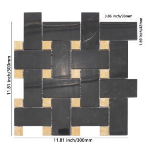 Marmormosaikfliesen – Schwarz / Goldfarben, Flechtmuster
