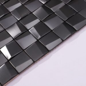 Mosaico de acero inoxidable – negro, cuadrado, 3D, cepillado