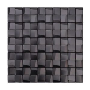 Full front view of brushed black cube metal mosaic