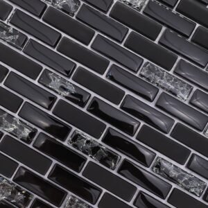 Glasmosaikfliesen – Schwarz, Crackle-Oberfläche, für Wände