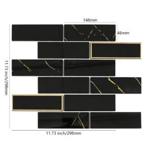 Mosaïque en verre – noir / doré, format métro, pour mur