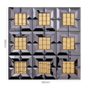 3D-mosaikplatta i svart rostfritt stål och guldglas