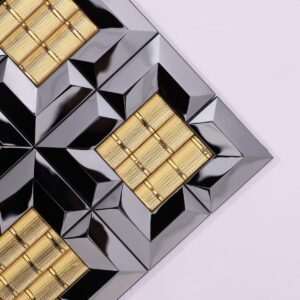 3D-mosaikplatta i svart rostfritt stål och guldglas