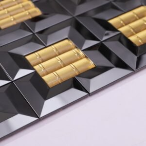 3D-mosaikplatta i svart rostfritt stål och guldglas