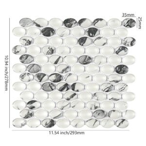 Piastrelle a mosaico in vetro – bianco / nero / grigio, ovale