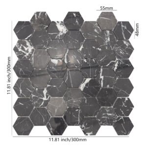 Piastrelle a mosaico in marmo – Nero Marquina, nero, esagonale, per pavimenti