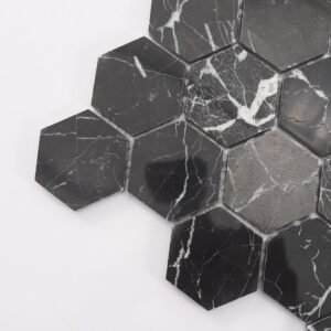 Piastrelle a mosaico in marmo – Nero Marquina, nero, esagonale, per pavimenti