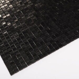 Mini mosaico quadrado de vidro aquoso preto para cozinhas e pavimentos de duche