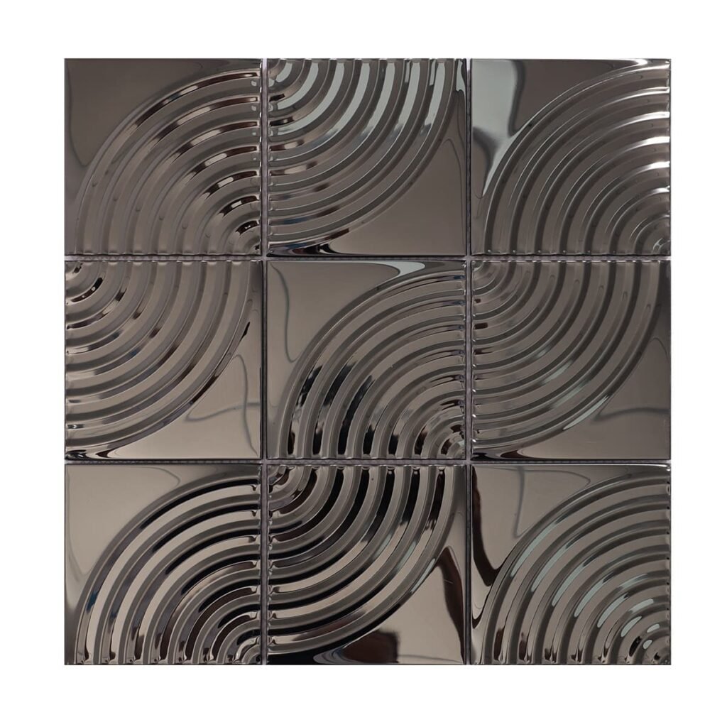 Mosaikfliesen aus Edelstahl – Schwarz, Quadrate, Spiegeloptik