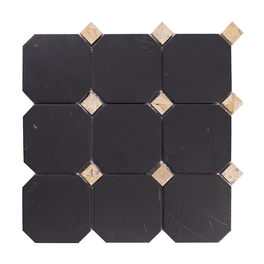 Marmormosaikfliesen – Schwarz / Beige, Quadrate, Achtecke – BJ-3F52BFBC71E0