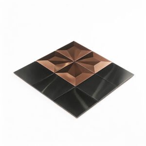 Metallmosaikfliesen – Roségold / Schwarz, Quadrate, 3D-Struktur