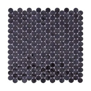 Full top view of black round mosaic tile sheet for walls or floors