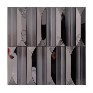Full view of black stainless steel mosaic tile with linear groove pattern