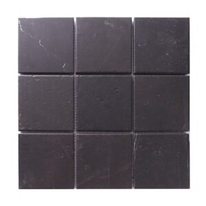 Square sheet of black stone mosaic tiles
