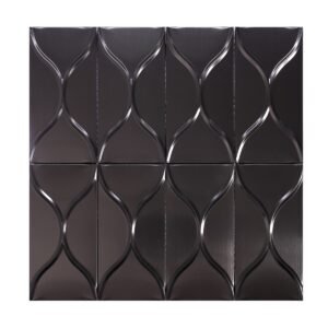 Brushed black wave pattern metal mosaic tile sheet