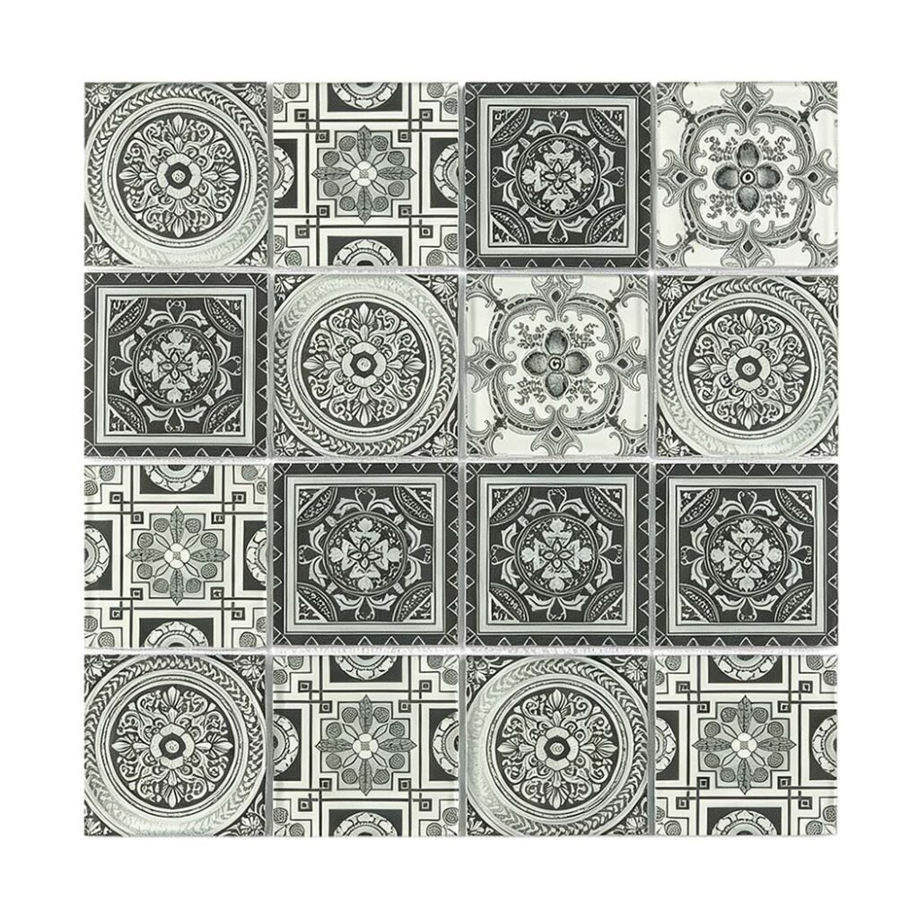 Mosaico de vidrio – blanco / negro, cuadrado, gran formato