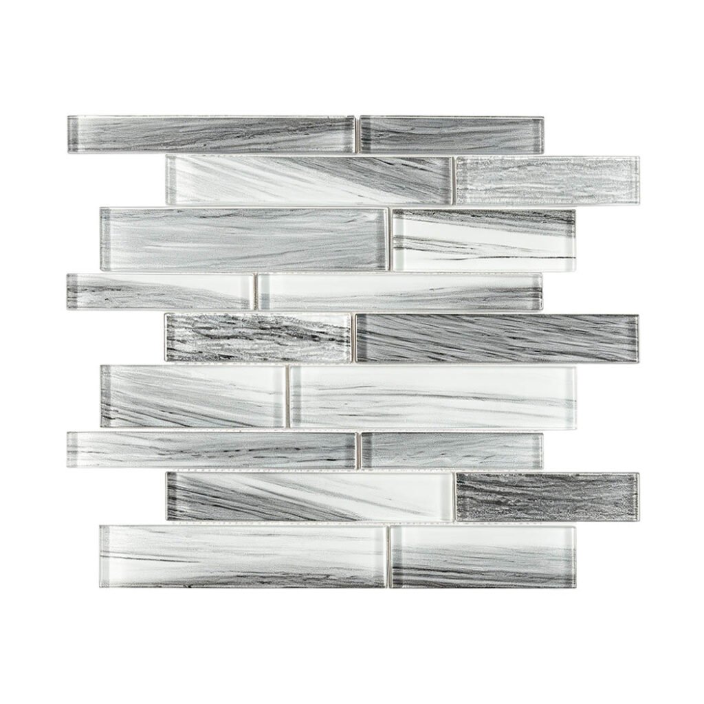 Mosaico de vidrio – blanco / gris, lineal