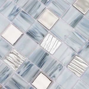 Glasmosaikfliesen – Grau / Blau / Silberfarben, Quadrate