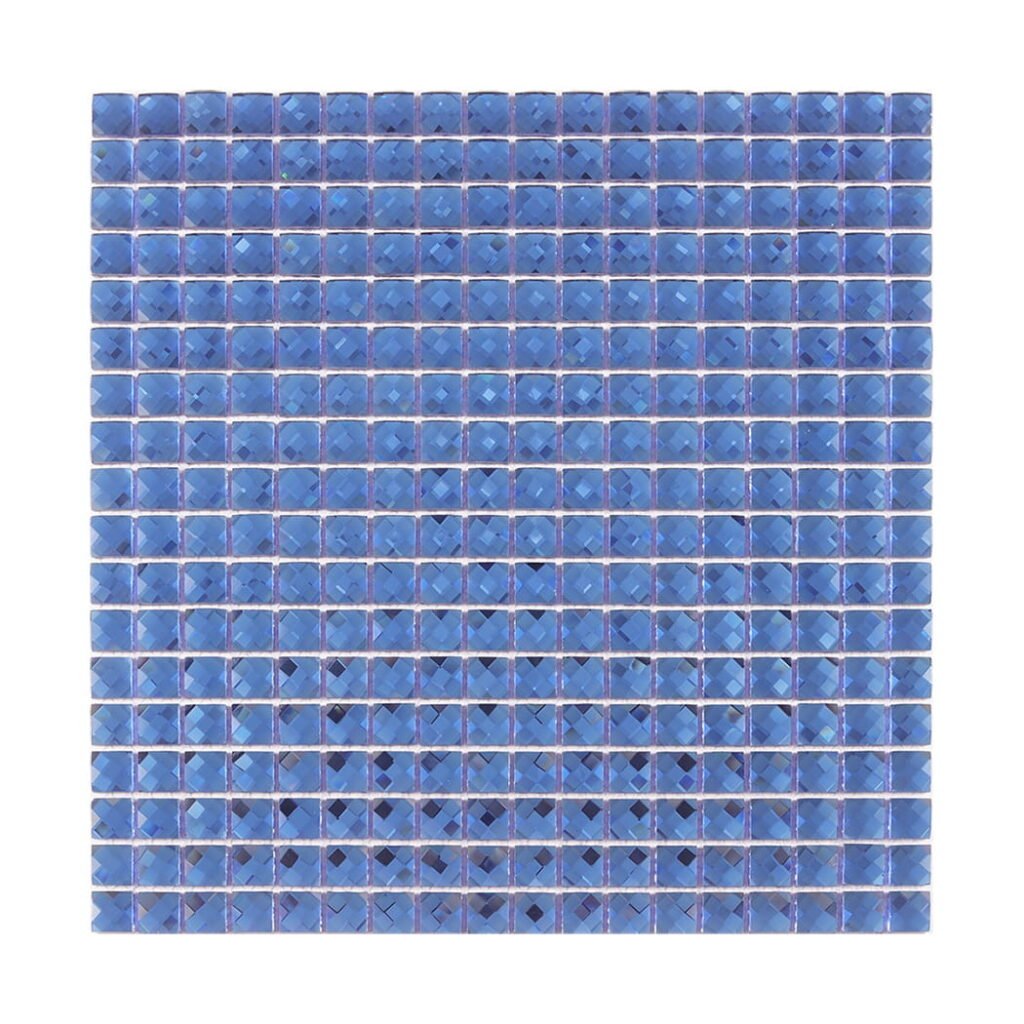 Glasmosaikfliesen – Blau, 15*15mm, facettiert, Spiegeloptik, für Fliesenspiegel