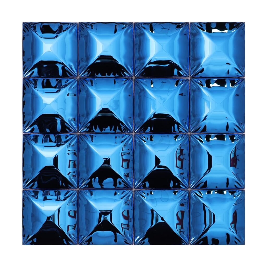 Mosaico metálico 3D azul espelhado de alto brilho para parede