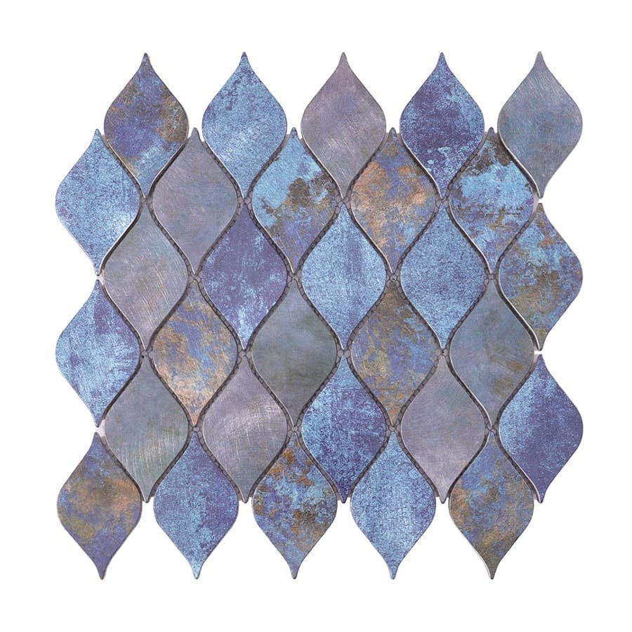 Mosaïque en aluminium – bleu / violet, motif feuille, pour mur