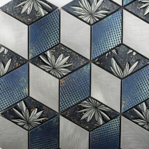 Mosaikfliesen aus Aluminium – Blau / Silberfarben, Sechsecke