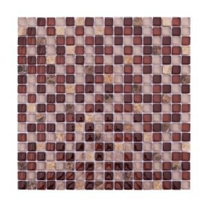 Full sheet of brown beige glass and stone mosaic tile