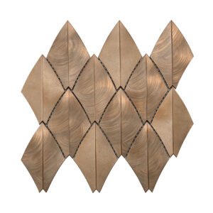 Front view of brushed antique copper leaf shape aluminum mosaic sheet