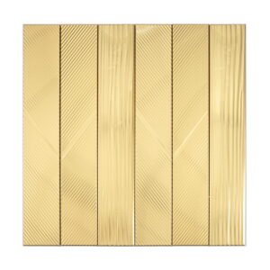 Full sheet of brushed gold stainless steel vertical mosaic tiles with striped grooves