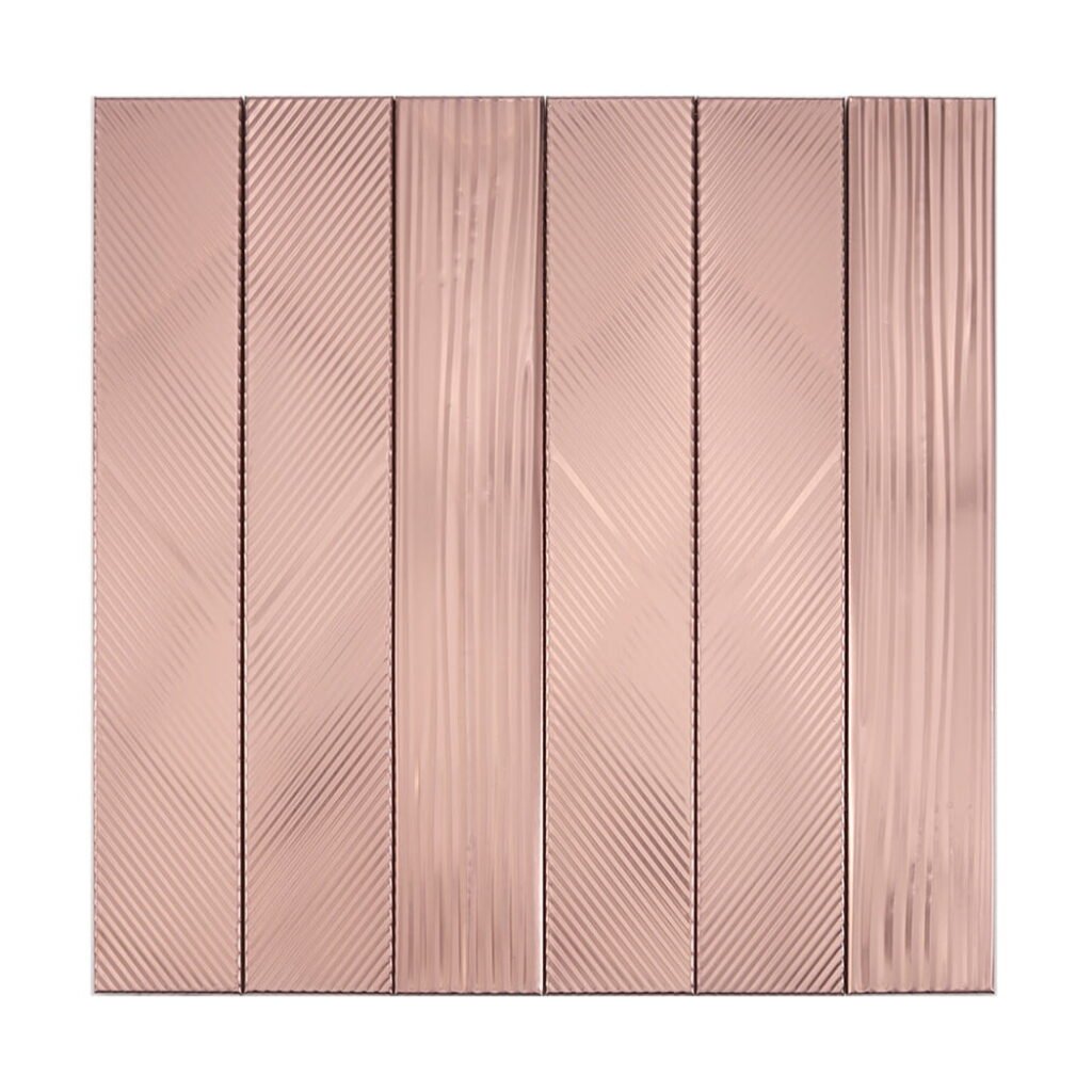 Mosaikfliesen aus Edelstahl – Roségold, gebürstet – BJ-476B9C3DCCB9