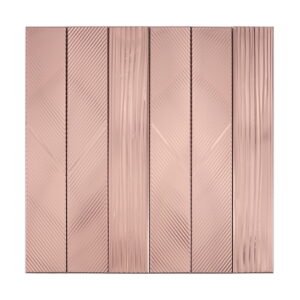 Full sheet of brushed rose gold stainless steel vertical mosaic tiles with line texture