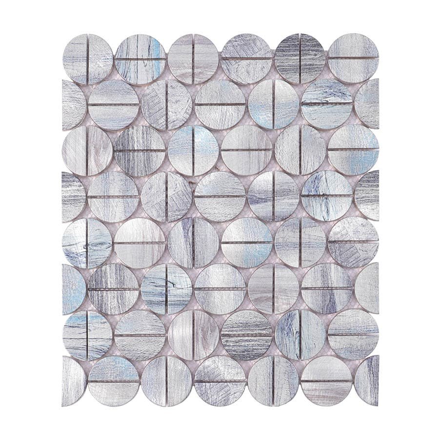 Mosaikfliesen aus Aluminium – Blau / Silberfarben, kleine Rundformen, Rundformen, für Wände