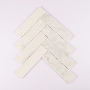 Mosaïque en marbre – Carrara, blanc, motif chevrons, grand format