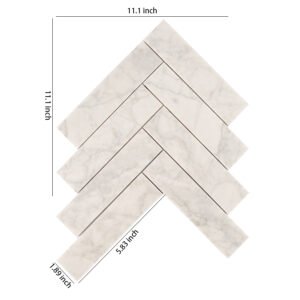 Mosaïque en marbre – Carrara, blanc, motif chevrons, grand format