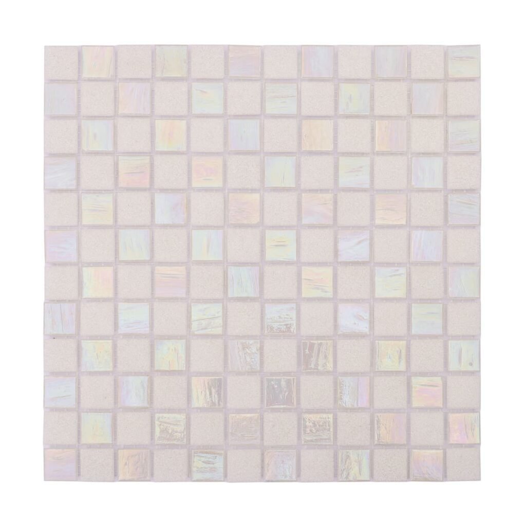 Mosaïque – blanc / rouge, motif damier, irisé, pour sol