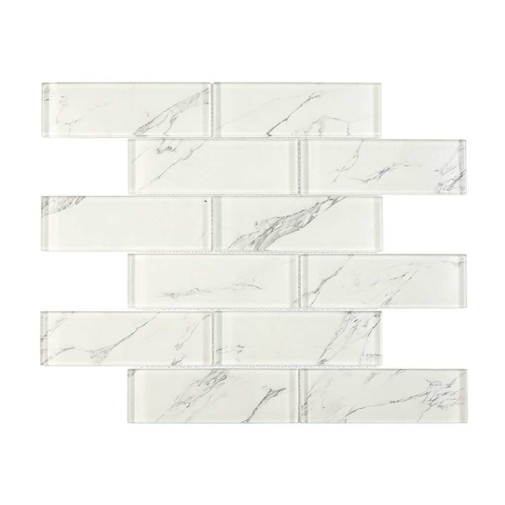 Mosaïque en verre et marbre – gris clair / blanc, format métro