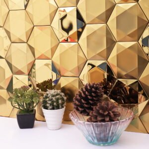 Piastrelle a mosaico in acciaio inossidabile – dorato, esagonale, 3D, grande formato