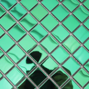 Mosaïque en métal – vert, carré, effet miroir, pour crédence