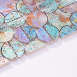 Mosaikfliesen aus Aluminium – Mehrfarbig, kleine Rundformen, Rundformen, gebürstet