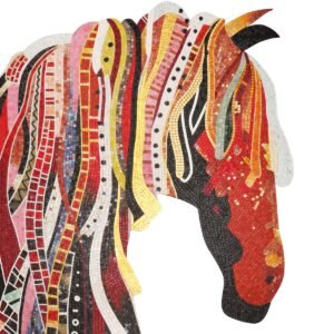 Handmade horse head mosaic wall art in vibrant colors